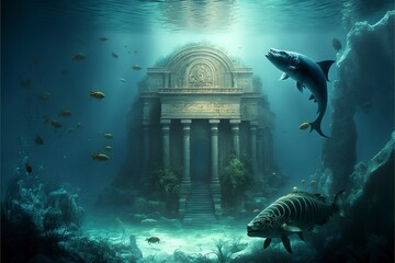 Wall Mural - underwater ancient temple