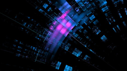 Poster - Abstract digital space, digital technologies, background for design. Transmission of information, data processing. 3d render