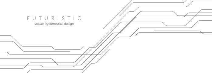 Wall Mural - Minimal abstract technology geometric background. Grey circuit board lines vector banner design