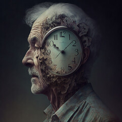 Wall Mural - Disintegrating person with clock