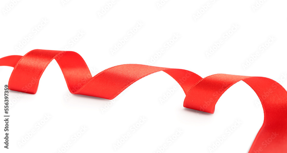 Red satin ribbon isolated on white background