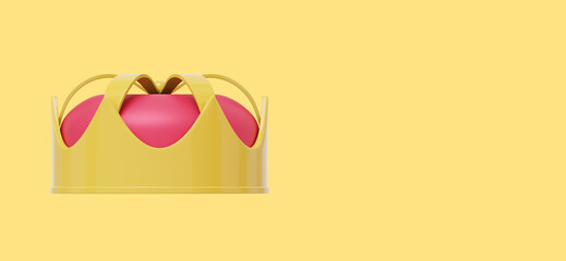 Poster - Royal crown with red cap, symbol of power. 3d rendering. Icon on yellow background, space for text.