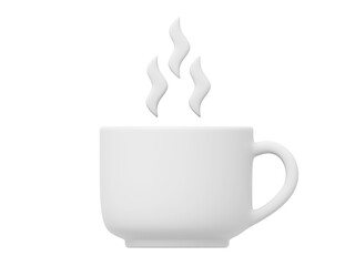 Poster - White mug with hot drink and steam. 3D rendering. Icon on white background.
