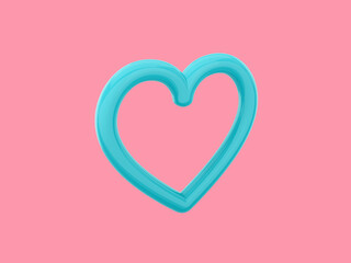 Poster - Toy heart. Blue mono color. Symbol of love. On a solid pink background. View left side. 3d rendering.