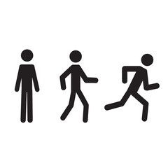 Sticker - a set of human figures in different poses, pictogram, sketch, a person standing, walking, running, isolated on a white background