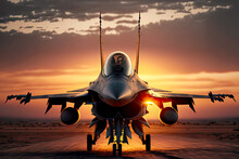 Modern Fighter Jets Stands On Chassis On Sand Pad