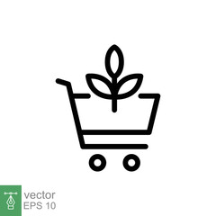 Bio, eco shop icon. Simple outline style. Plant seeds seedling trolley cart shopping, green leaf, nature concept. Thin line vector illustration isolated on white background. EPS 10.