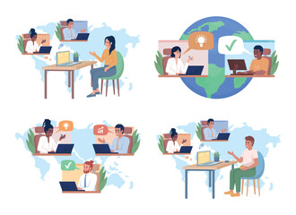 Poster - international team flat concept vector illustration set. online communication. editable 2d cartoon c