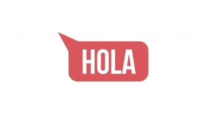 Fototapete - Animated red speech box element. Flat cartoon style HD video footage. Greeting in Spanish. Square text bubble color illustration on white background with alpha channel transparency for animation