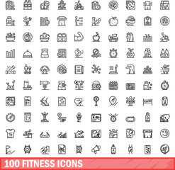 Poster - 100 fitness icons set. outline illustration of 100 fitness icons vector set isolated on white backgr