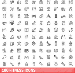Poster - 100 fitness icons set. outline illustration of 100 fitness icons vector set isolated on white backgr