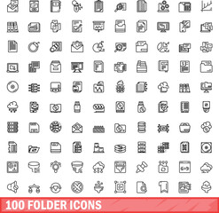 Poster - 100 folder icons set. Outline illustration of 100 folder icons vector set isolated on white background