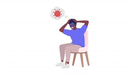 Poster - Animated scared after news character. Covid panic anxiety. Full body flat person on white background with alpha channel transparency. Colorful cartoon style HD video footage for animation