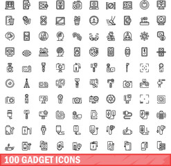 Poster - 100 gadget icons set. Outline illustration of 100 gadget icons vector set isolated on white background