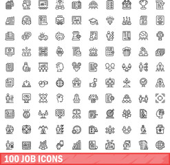Canvas Print - 100 job icons set. Outline illustration of 100 job icons vector set isolated on white background
