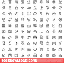 Sticker - 100 knowledge icons set. Outline illustration of 100 knowledge icons vector set isolated on white background