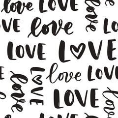 Wall Mural - Love lettering seamless pattern for textile, wrapping paper, wallpaper. Modern typographic hand drawn background.