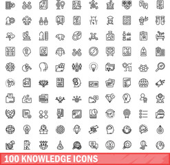 Poster - 100 knowledge icons set. Outline illustration of 100 knowledge icons vector set isolated on white background