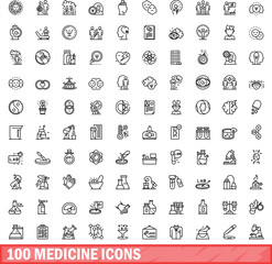 Poster - 100 medicine icons set. Outline illustration of 100 medicine icons vector set isolated on white background