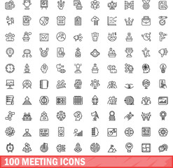 Canvas Print - 100 meeting icons set. Outline illustration of 100 meeting icons vector set isolated on white background