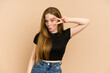 © Asier - Young redhead woman cut out isolated dancing and having fun.