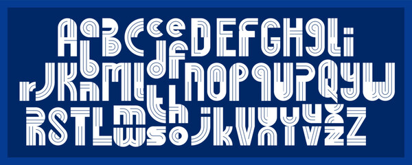 Poster - Abstract geometric original font vector typeset, logo creation alphabet minimal tech linear geometry style, stylish square tile letters set, uppercase, lowercase and uppercase.