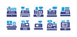 Cash register icon set. Duotone color. Vector illustration. Containing cash register, cash machine, cashier.
