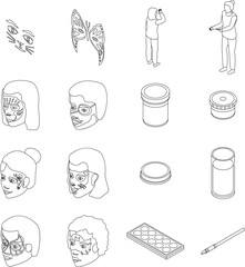 Poster - Face painting icons set. Isometric set of face painting vector icons for web design isolated on white background outline