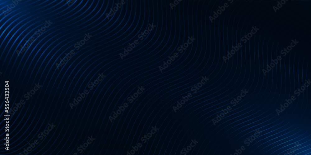 Wavy abstract background. Luxury dark blue backdrop with curve lines halftone gradient. Modern blue gradient flowing wave lines. Futuristic technology concept. Vector illustration
