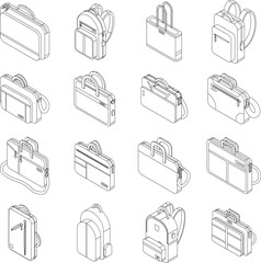 Poster - Laptop bag icons set. Isometric set of laptop bag vector icons for web design isolated on white background outline
