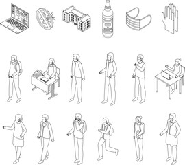 Poster - Quarantine in school icons set. Isometric set of quarantine in school vector icons for web design isolated on white background outline