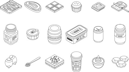 Poster - Chocolate paste icons set. Isometric set of chocolate paste vector icons for web design isolated on white background outline