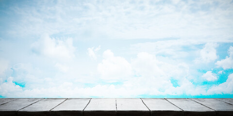 Wall Mural - wooden table, blue sky