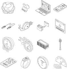 Poster - Internet speed icons set. Isometric set of internet speed vector icons for web design isolated on white background outline