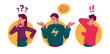 Puzzled People Isolated Round Icons or Avatars. Doubtful Male and Female Characters with Exclamation and Question Marks