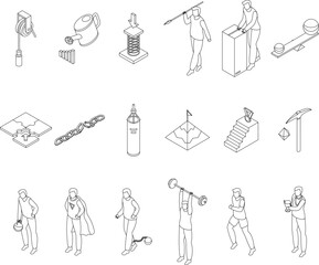 Poster - Effort icons set. Isometric set of effort vector icons for web design isolated on white background outline