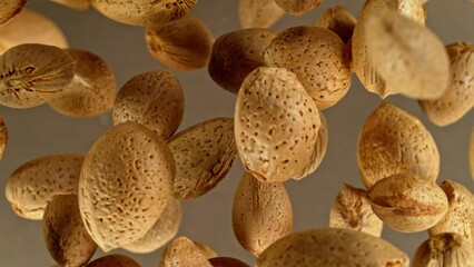 Poster - Super slow motion of rotating almonds up to the air. Filmed on high speed cinema camera, 1000fps, placed on high speed cine bot.
