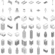 City infrastructure icons set. Isometric set of city infrastructure vector icons for web design isolated on white background outline