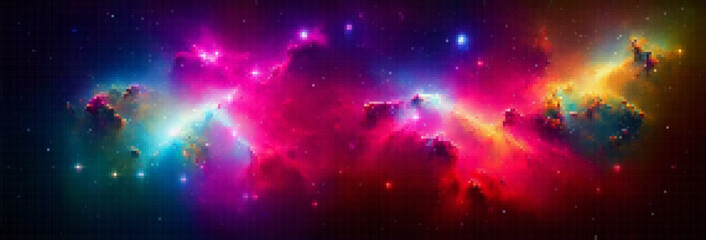 Wall Mural - Cosmic panoramic background. Outer space. Vector colorful pixelated illustration.