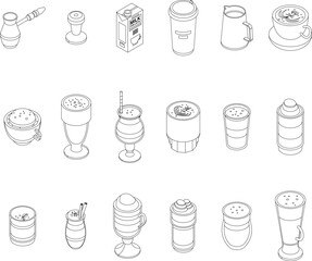 Poster - Latte icons set. Isometric set of latte vector icons for web design isolated on white background outline