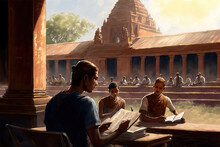 Generative AI : Students From Around The World Studying At The Ancient Nalanda University In Bihar, India. This University Was A Large Buddhist Monastery And A Leading Center Of Education