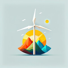 Wall Mural - renewable energy background with wind turbines and sun . generative ai