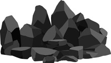 A Set Of Black Charcoal Of Various Shapes.Collection Of Pieces Of Coal, Graphite, Basalt And Anthracite. The Concept Of Mining And Ore In A Mine.Rock Fragments,boulders And Building Material.