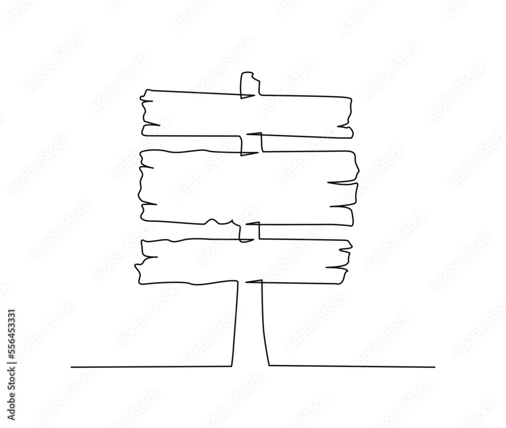 Continuous one line drawing of road direction sign board. Textured ...