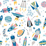 Fototapeta  - seamless pattern with space elements for boys