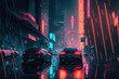 © ARThitecture - abstract cyberpunk dark mood city street with neon lights, generative ai