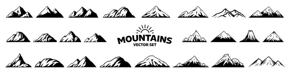 Mountains set. Set of rocky mountains silhouette.