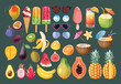 Big vector set of tropical fruits and cocktails