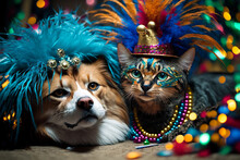 Pawsome Pals: Friends Furry Dog And Cat Rock Colorful Carnival Attire