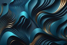 Abstract With Blue Waves Background. Luxury Wallpaper Design For Prints, Wall Arts, Home Decoration, Cover And Packaging Design